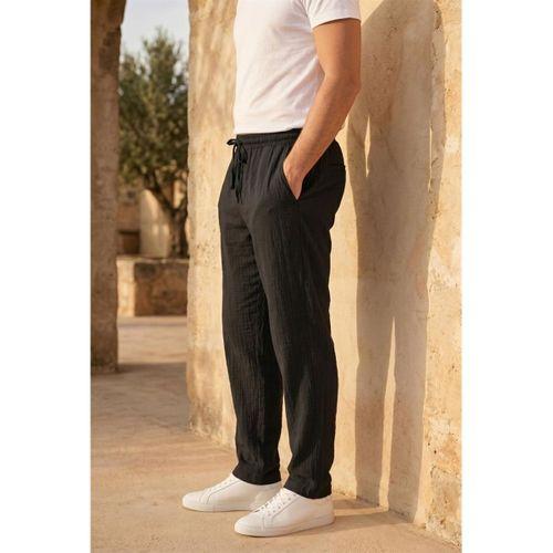 Hafif ve Rahat Müslin Baggy Erkek Pantolon - Siyah