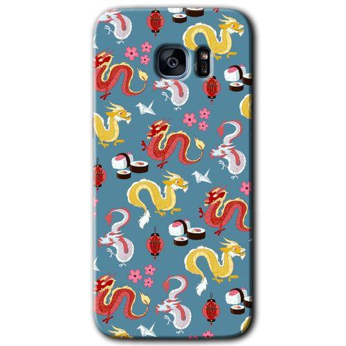 Potkal Hediye Fabrikası Samsung Galaxy S7 Edge Kılıf HD Desen Baskılı Arka Kapak - Funky Dragon