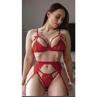 Kırmızı Kurdelalı Dantel İşlemeli Fantezi Jartiyer Takımı