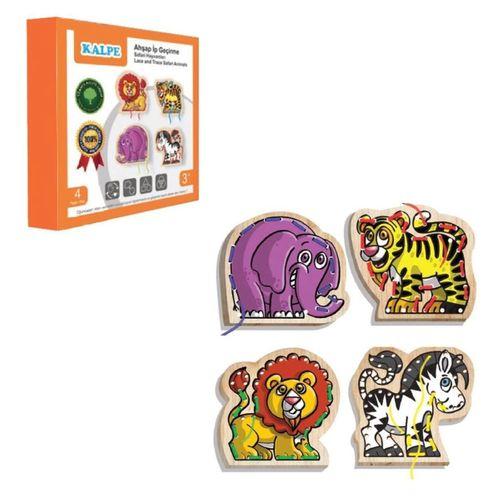 Ahşap İp Geçirme Safari Hayvanlar Eğitici Motor Becerileri Oyunu