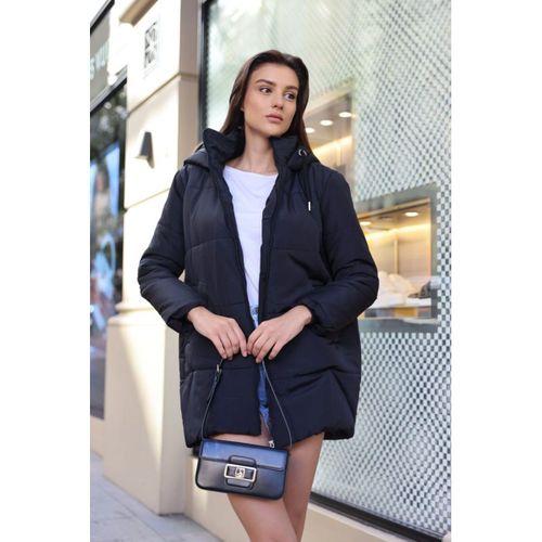 5163 Kapüşonlu Oversize Şişme Mont - Lacivert