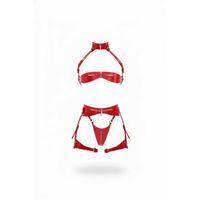 Kırmızı Jartiyer Harness Parlak Deri Fermuarlı Takım - Brf1373