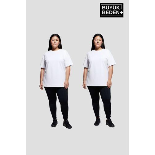Büyük Beden Kadın  Basic Bisiklet Yaka 2 li Tişört Seti SPR26BTSK510+2