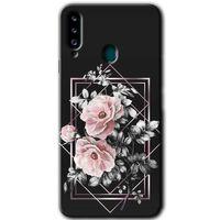 Samsung Galaxy A20s Kılıf Baskılı Kapak - Retro Çiçek 1 +Tam Ekran Koruyucu