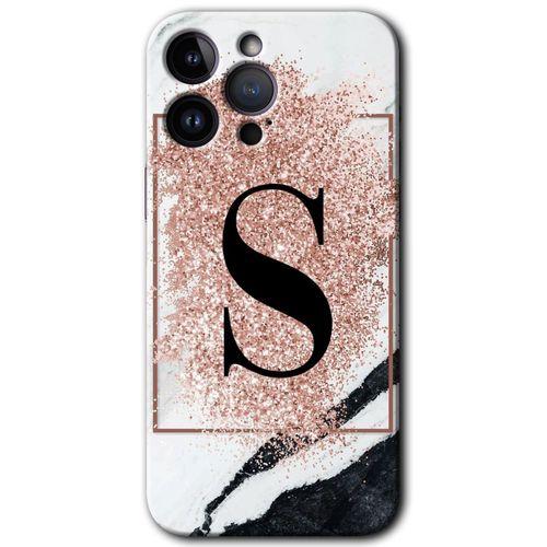 Potkal Hediye Fabrikası Potkal Hediye Fabrikası iPhone 14 Pro Kılıf HD Desen Baskılı Arka Kapak - Temperli Cam - Pembe Mermer Desenli S Harfi