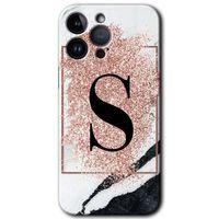 Potkal Hediye Fabrikası Potkal Hediye Fabrikası iPhone 14 Pro Kılıf HD Desen Baskılı Arka Kapak - Temperli Cam - Pembe Mermer Desenli S Harfi