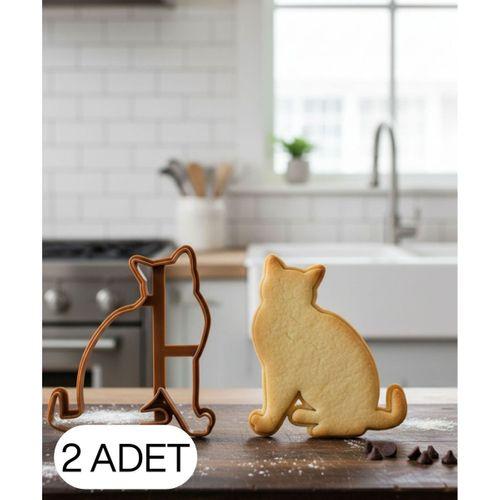 2Li Kedi Figürlü Midi Boy Kurabiye Kalıbı Hamur Kesici Şeker ve Oyun Hamuru İçin Tek  Parça