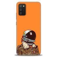 Samsung Galaxy A03S Kılıf HD Baskılı Kılıf - Turuncu Astronot + Tam Ekran Koruyucu