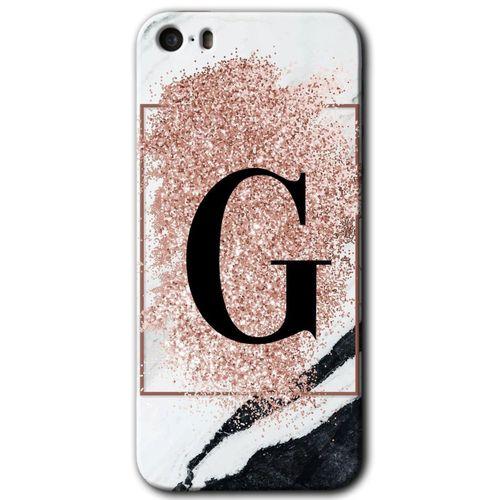 iPhone 5s Kılıf HD Desen Baskılı Arka Kapak - Pembe Mermer Desenli G Harfi + Kırılmaz Cam