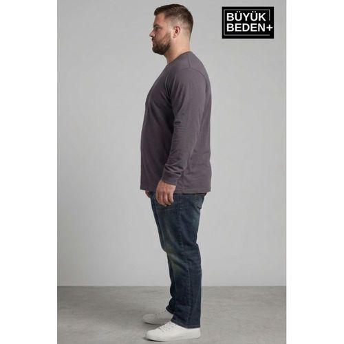 Erkek Büyük Beden Uzun Kollu 2 İplik Bisiklet Yaka Tişört SPR26BEA942