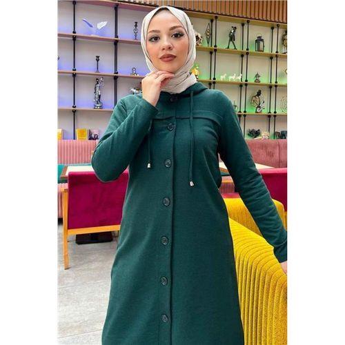 Kapşonlu Düğmeli Sade Basic Uzun Tunik ve Pantolon İkili Spor Takım - 03072.021 - Nefti