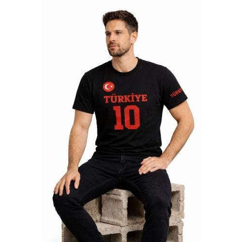 Erkek TÜRKİYE Ay Yıldız Baskılı 10 Numara Forma Tişört Taraftar T-Shirt - Siyah