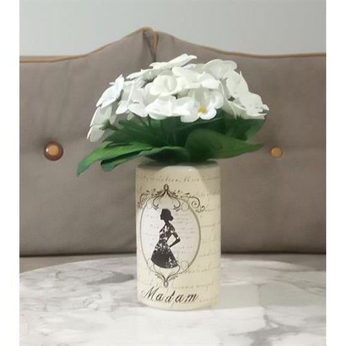 2 Adet Vazo Dahil,Vazoda Çiçek,Beyaz Yapay Çiçek,Vazo Dekoratif Madam Desenli 7X7X16Cm