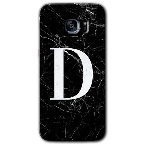 Galaxy S7 Edge Kılıf HD Desen Baskılı Arka Kapak - Siyah Mermer Desenli D Harfi
