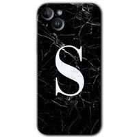 Potkal Hediye Fabrikası iPhone 14 Plus Kılıf HD Desen Baskılı Arka Kapak - Siyah Mermer Desenli S Harfi