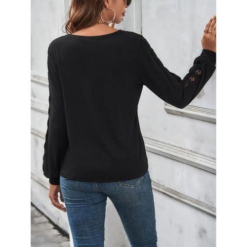 Kadın Uzun Kollu V Yakalı Dantel Detaylı Viskon Bluz
