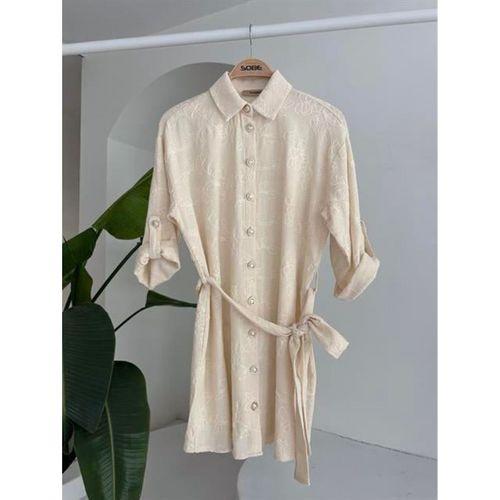 Süzene Nakışlı Ve Gold Düğmeli Elbise 2742