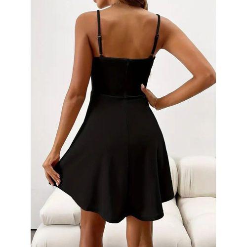 Kadın Ip Askılı Kruvaze Yakalı Kısa ıthal Krep Elbise