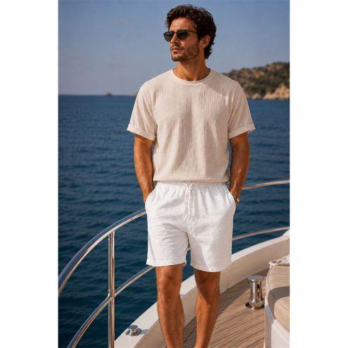 Mann Relax Fit %100 Pamuk Meridian Kumaş Basic Erkek Şort - Ekru