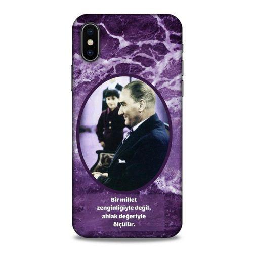 Apple Iphone X Kılıf Atatürk (10) Full Koruma Kılıfı Mor