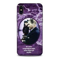 Apple Iphone X Kılıf Atatürk (10) Full Koruma Kılıfı Mor