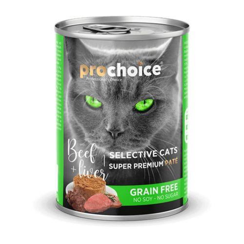 Prochoice Yetişkin Seçici Kediler İçin, Tahılsız, Sığır Etli Ve Ciğerli Ezme Konsreve 12x400 gr