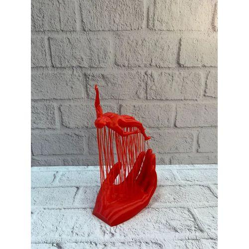 Kırmızı El Ve İnsan Figürü Dekoratif Biblo Salon Ofis Raf Ve Konsol Üstü İçin 12x18 Cm