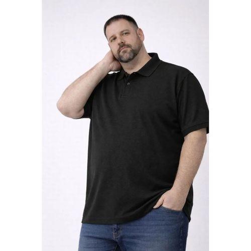 Erkek Pike Kumaş Düğmeli Yaka Battal Büyük Beden Günlük Kısa Kol Tişört T-shirt - Siyah