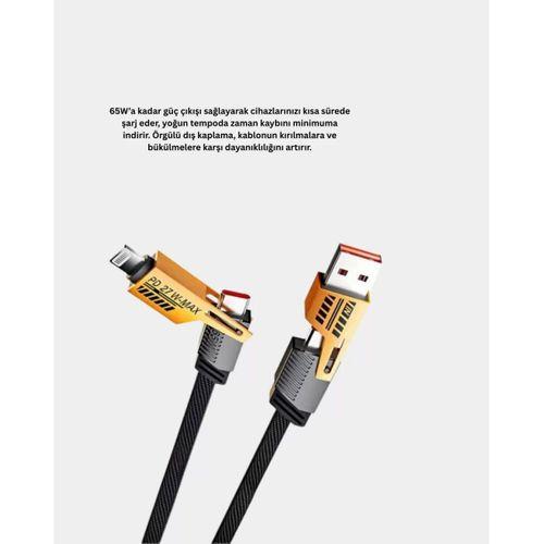 Usb-c Usb-a 4’ü 1 Arada Örgülü Kablo 65w Hızlı Şarj Metal Uç Dayanıklı