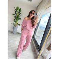 Kadın Uzun Kollu Tek Omuzdan Açık Dalgıç Bluz Ve Pantolon Ikili Takım