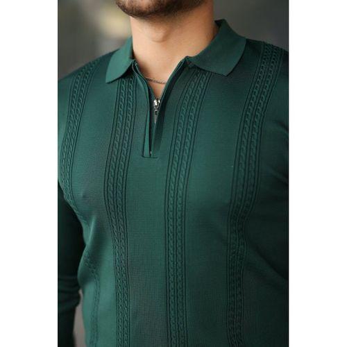 Erkek örgü Desen Fermuar Yaka Uzun Kollu Triko