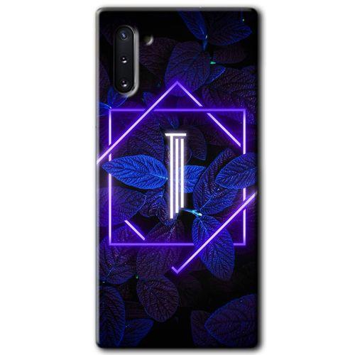 Samsung Galaxy Note 10 Kılıf HD Desen Baskılı Arka Kapak + Temperli Cam - Dark Neon Yaprak I Harfi