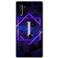 Samsung Galaxy Note 10 Kılıf HD Desen Baskılı Arka Kapak + Temperli Cam - Dark Neon Yaprak I Harfi