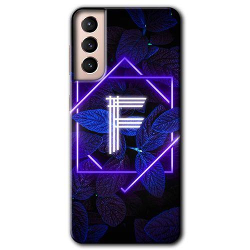 Samsung Galaxy S21 Plus HD Baskılı Kılıf + 9D Tam Ekran Koruyucu - Dark Neon Yaprak F Harfi