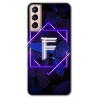 Samsung Galaxy S21 Plus HD Baskılı Kılıf + 9D Tam Ekran Koruyucu - Dark Neon Yaprak F Harfi