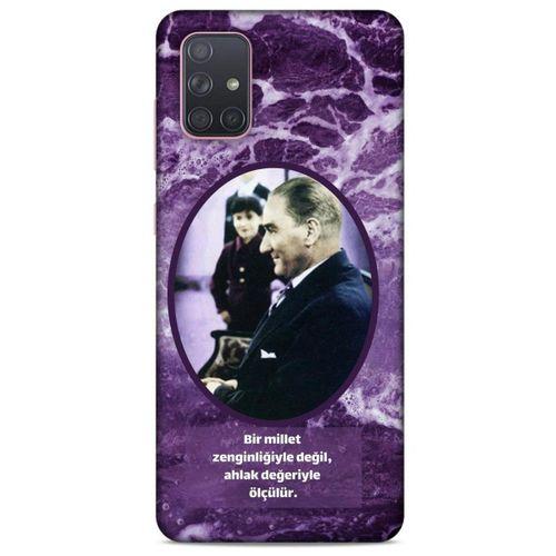 Samsung Galaxy A71 Kılıf Atatürk (10) Full Koruma Kılıfı Mor