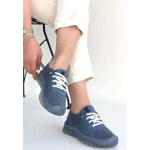 Otja Mavi Deri Lazerli Bağcıklı Spor Ayakkabı