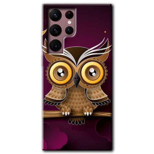 Galaxy S22 Ultra Kılıf HD Desen Baskılı Arka Kapak - Owl Bird Branch + Kırılmaz Cam