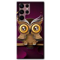 Galaxy S22 Ultra Kılıf HD Desen Baskılı Arka Kapak - Owl Bird Branch + Kırılmaz Cam