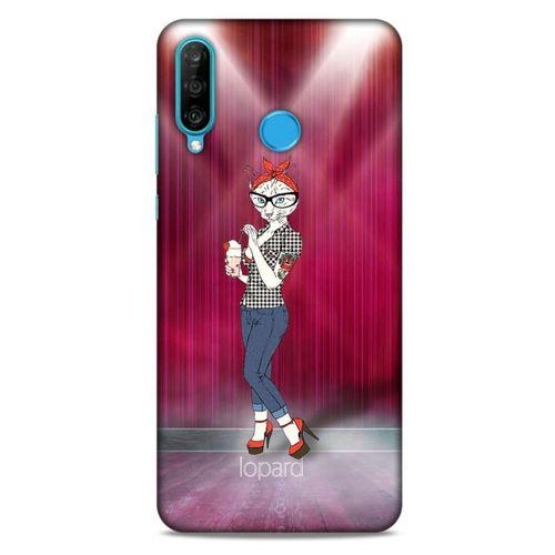Huawei P30 Lite Kılıf FunnyMaX (50) Shockproof Kılıf Koyu Pembe Kedi