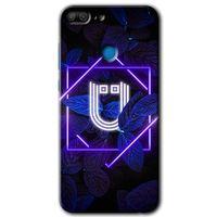 Potkal Hediye Fabrikası Honor 9 Lite Kılıf HD Desen Baskılı Arka Kapak - Dark Neon Yaprak Ü Harfi