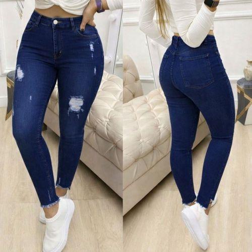 Kadın Yüksek Bel Yırtık Desenli Skınny Kot Pantolon