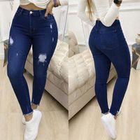 Kadın Yüksek Bel Yırtık Desenli Skınny Kot Pantolon