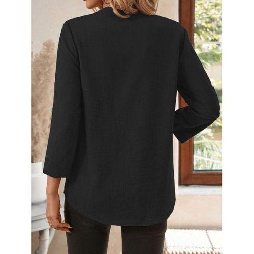 Kadın Truvakar Kol V Yakalı Keten Bluz