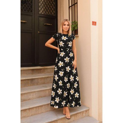 Kadın Kısa Kollu Bisiklet Yaka Puantiyeli Maksi örme Krep Elbise