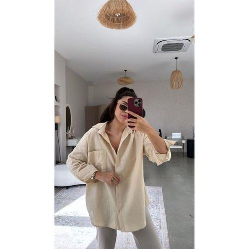 Kadın Tek Cepli Over Size Ketem Gömlek