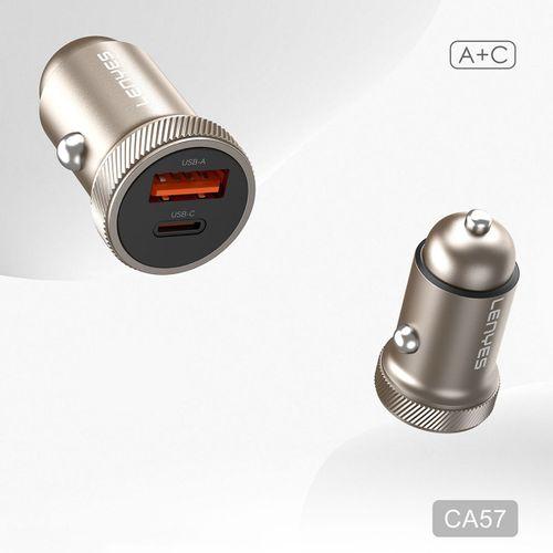 Lenyes CA57 Hızlı Şarj Özellikli Dual Type-C + USB-A Portlu Mini Araç Şarj Aleti 30W