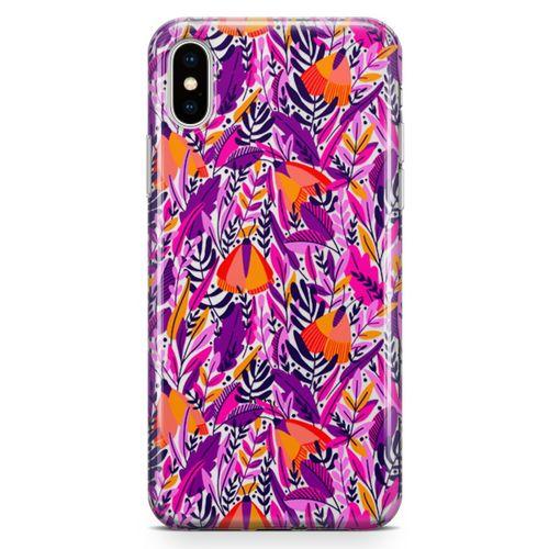 Apple iPhone X Kılıf Pembe Turuncu Yaz Otları Arka Kapak Koruma Desenli Full Koruyucu