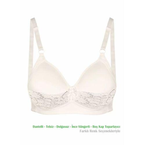 Alışveriş Meydanı Kadın Ekru Dantelli Toparlayıcı Küçültücü Balensiz Boş Kap Sütyen