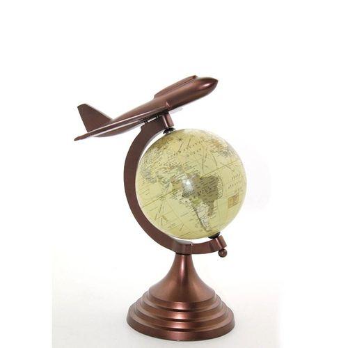 25x15 Cm Pirinç Uçak Tasarımlı Dünya Küre